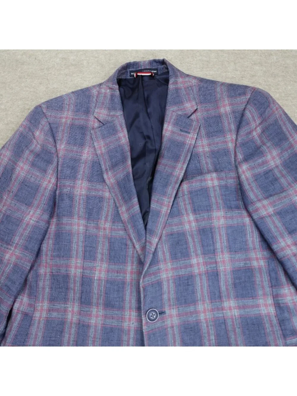 Tommy Hilfiger Sport Coat Jacket 40L Blue Plaid 100% Linen